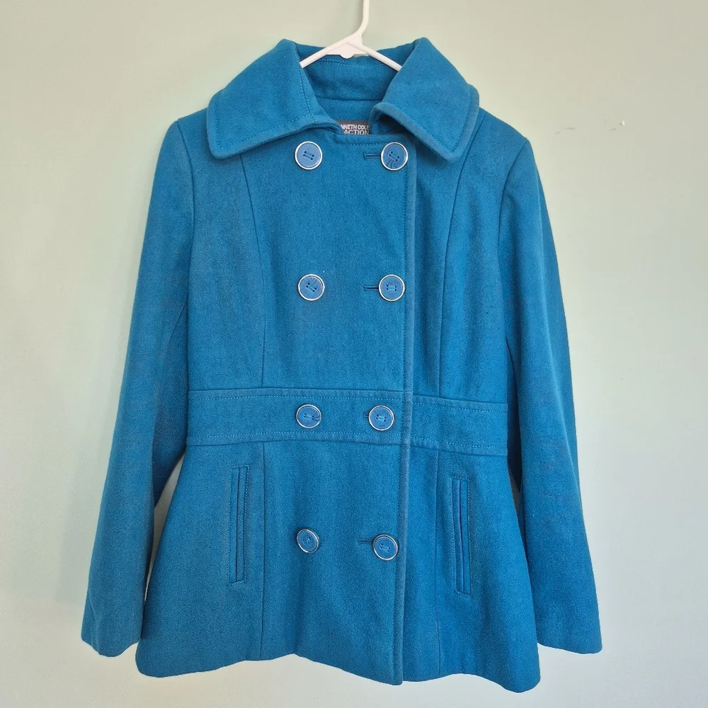 Kenneth Cole Reaction Women's Blue Wool Blend Peacoat Size M - Picture 2 of 6
